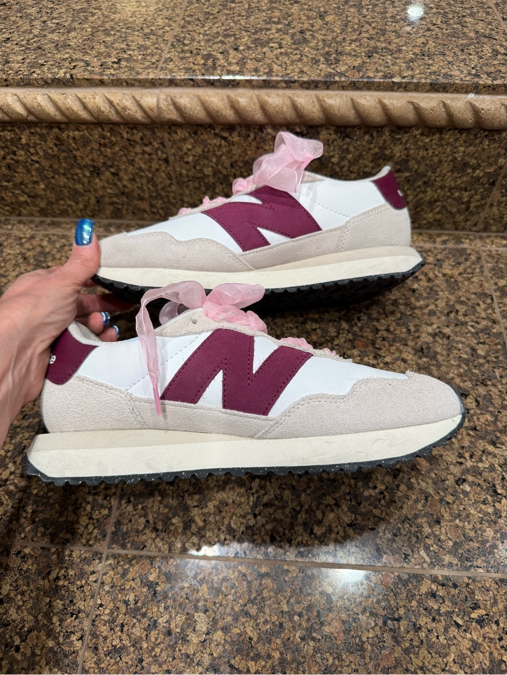 New Balance 237 White Pink and Maroon Women's Athletic Sneakers - Picture 2 of 8